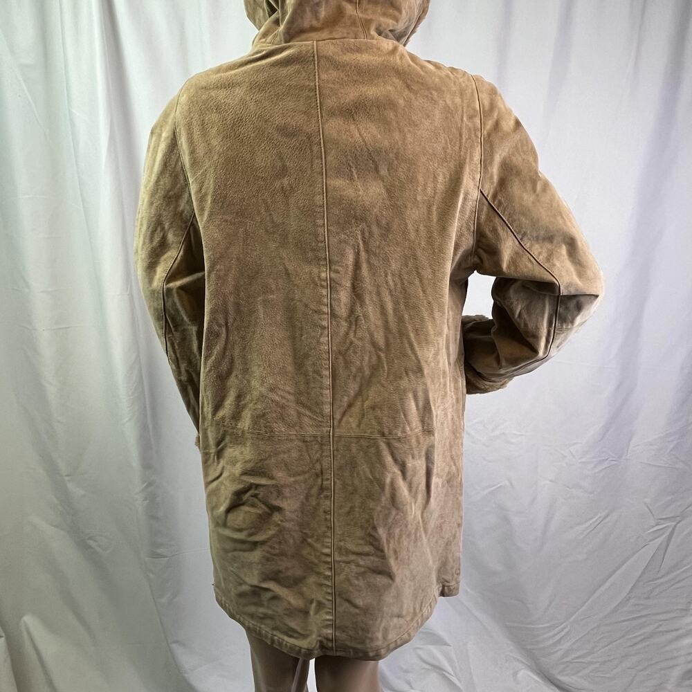 Gallery Coat Womens Xs Brown Leather Hooded Faux Shearling Lined Button Parka View 5
